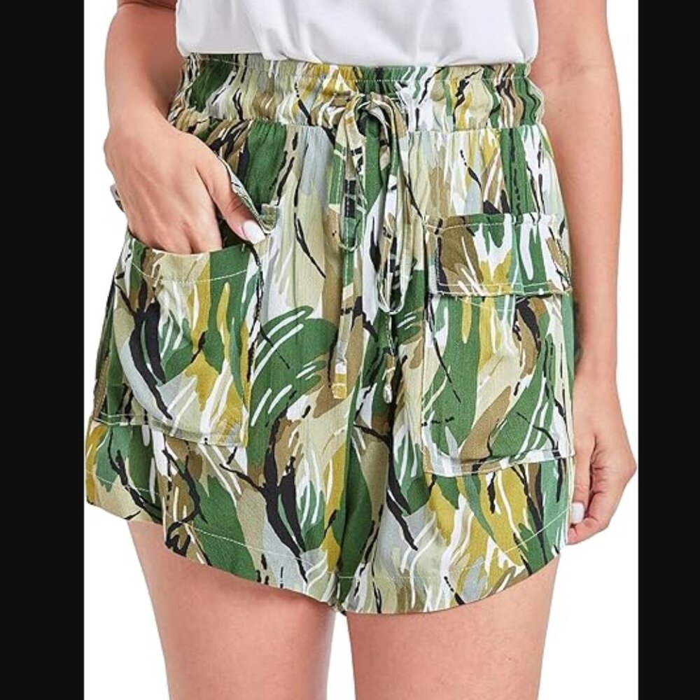 Royalty For Me Green Cargo Shorts with Elastic Waistband